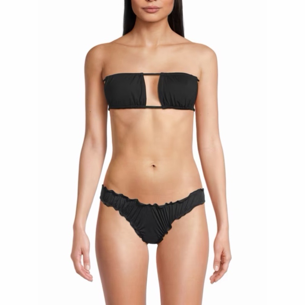 NWT! WeWoreWhat - Ruched Bandeau Bikini Top - Black - Size Large